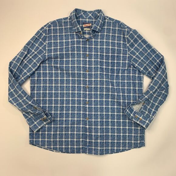 Johnnie O Alto Shirt Mens XL Laguna Blue Windowpane Plaid Cotton Button Up - Picture 2 of 13